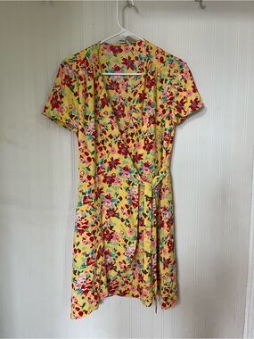 J. Crew Yellow Floral Wrap Mini Dress